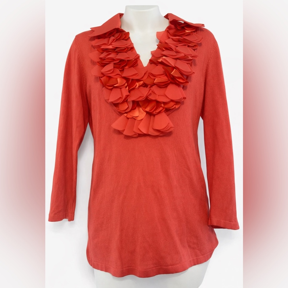 Dolce Cabo Coral Ruffle Blouse L Boutique Statement V Neck Long Sleeve Top